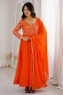 Orange Georgette Embroidered Anarkali Set