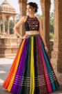 Multicolor Printed Rayon Lehenga & Gamthi Embroidered Navratri Lehenga Choli Set