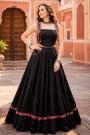 Black Cotton Embroidered Navratri Lehenga Choli Set With Handmade Tassels