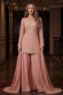 Peach Chinon Silk Pearl Work & Embroidered Kurta Set