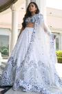 White Satin Printed & Embroidered Lehenga Set