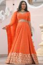 Orange Georgette Embroidered Lehenga Set With Organza Silk Dupatta