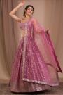 Mauve Pink Georgette Embroidered Lehenga Set With Net Dupatta