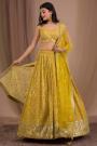 Mustard Yellow Georgette Embroidered Lehenga Set With Net Dupatta