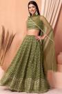Fern Green Georgette Embroidered Lehenga Set With Net Dupatta