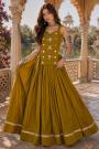 Mustard Green Cotton Hand Embroidered Navratri Chaniya Choli Set