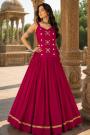 Deep Pink Cotton Hand Embroidered Navratri Chaniya Choli Set