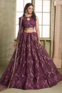 Plum Net Embroidered Lehenga Set