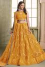 Yellow Net Embroidered Lehenga Set