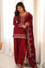 Deep Red Silk Embroidered Farshi Salwar Kurta Set