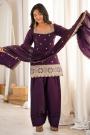 Plum Silk Embroidered Farshi Salwar Kurta Set