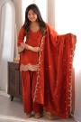 Burnt Orange Silk Embroidered Farshi Salwar Kurta Set