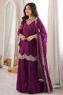 Plum Silk Embroidered Sharara Kurta Set