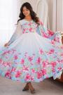 Powder Blue Organza Silk Printed Anarkali Dress With Dupatta
