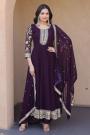 Plum Georgette Embroidered Anarkali Set