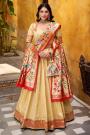 Cream Paithani Silk Zari Woven lehenga Set With Potli Bag