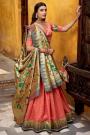 Peach Paithani Silk Zari Woven lehenga Set With Potli Bag