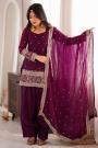 Wine Silk Embroidered Farsi Salwar Kurta Set