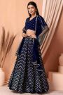 Navy Blue Georgette Embroidered Lehenga Set