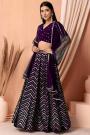 Plum Georgette Embroidered Lehenga Set