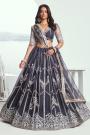 Dark Grey Blue Net Embroidered Lehenga Set