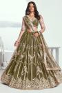 Olive Green Net Embroidered Lehenga Set