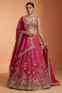 Deep Pink Tissue Silk Embroidered Lehenga Set