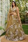 Olive Green Tissue Silk Embroidered Lehenga Set