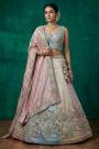 Pastel Multicolor & Peach Organza Silk Embroidered Lehenga Set