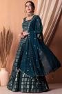Teal Blue Georgette Sparkling Sequin Embroidered Lehenga Set