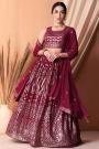 Dark Pink Georgette Sparkling Sequin Embroidered Lehenga Set