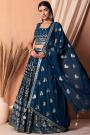 Navy Blue Georgette Sparkling Sequin Embroidered Lehenga Set