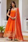 Orange Silk Bandhani Hand Embroidered Anarkali Palazzo Set