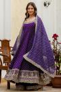 Purple Silk Bandhani Hand Embroidered Anarkali Palazzo Set