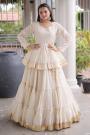 Ivory Cotton Gotta Patti Lace Embellished Peplum Top & Skirt Set