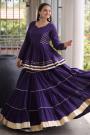 Purple Cotton Gotta Patti Lace Embellished Peplum Top & Skirt Set