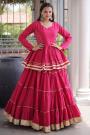 Rani Pink Cotton Gotta Patti Lace Embellished Peplum Top & Skirt Set