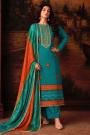 Teal Blue Bandhani Print Gajji Silk Hand Embroidred & Laced Kurta Set