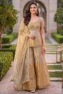 Gold & Beige Kanjivaram Silk Hand Embroidered Kurta Set