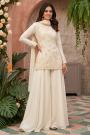 Ivory Chinon Silk Embroidered & Pearl Worked Palazzo Kurta Set