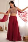 Maroon Silk Embroidered Top & Palazzo Set With Choker Style Dupatta