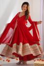 Red Silk Embroidered Anarkali Set