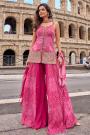 Pink Chinon Silk Embroidered & Bandhani Printed Kurti Palazzo & Dupatta Set