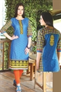Beautiful Printed Kurti With Embroidery In Blue