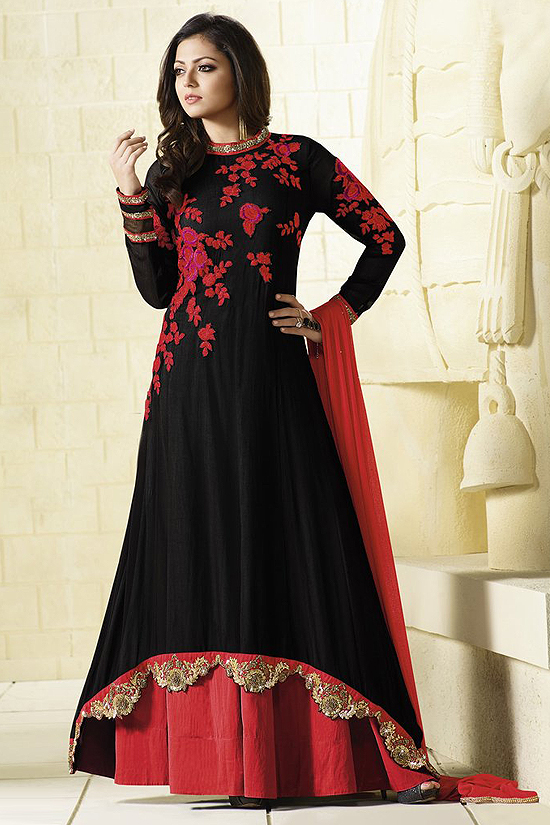 Buy Red and Black Glam Anarkali Suit Online at Like A Diva
