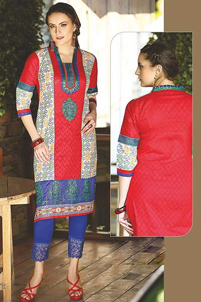 Rutbaa Beautiful Red Color Printed Kurti With Embroidery