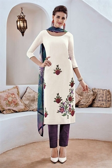 Bahni Elena White Embroidered Designer Cotton Jacquard Salwar Suit