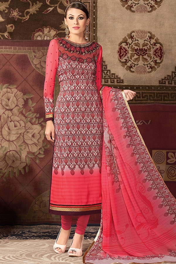 Pink Printed straight long Salwar suit