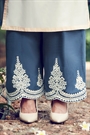 White Embroidered Cotton Satin Palazzo Kameez Suit